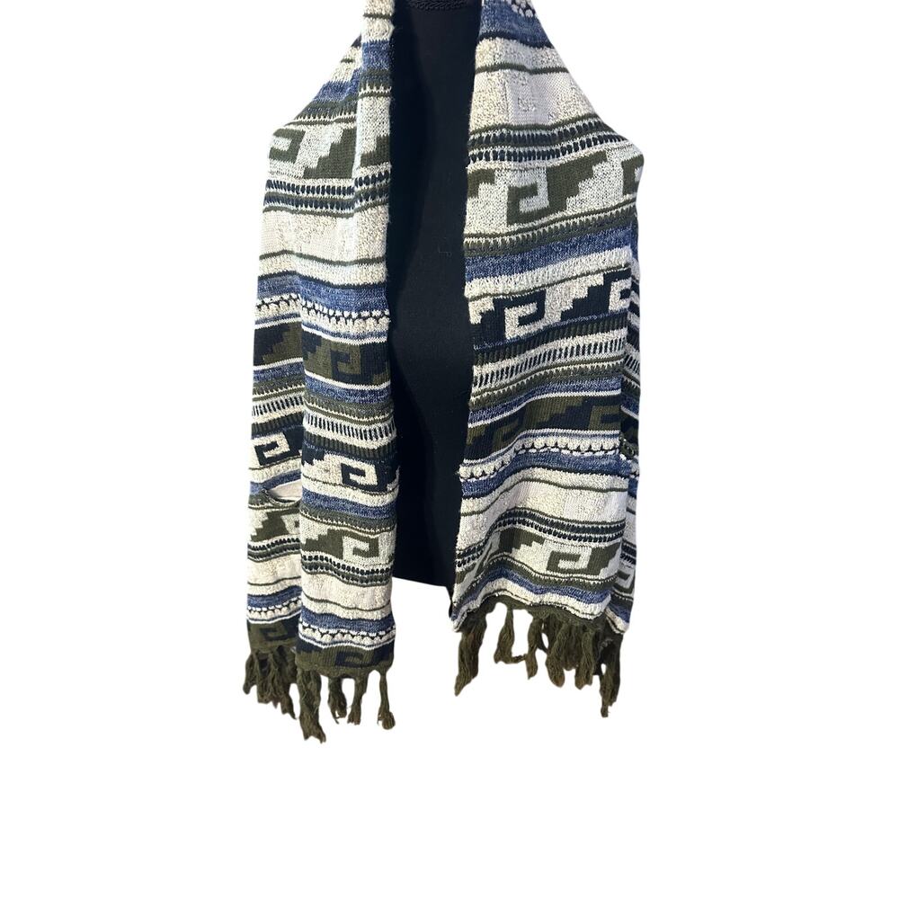 J.Jill cozy green and blue women’s sweater M wool/cotton blend with fringe